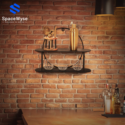 2 tier modern wall shelf | 20"x 6.8"x 15" | Black Metal | 1 Piece