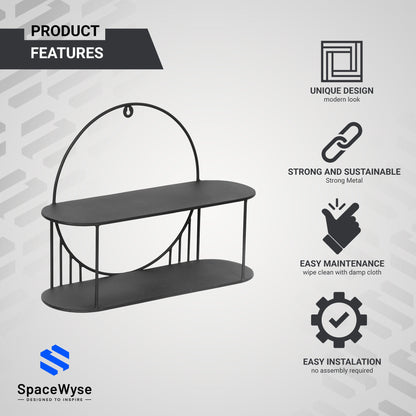 2 tier modern wall shelf | 20"x 6.8"x 15" | Black Metal | 1 Piece