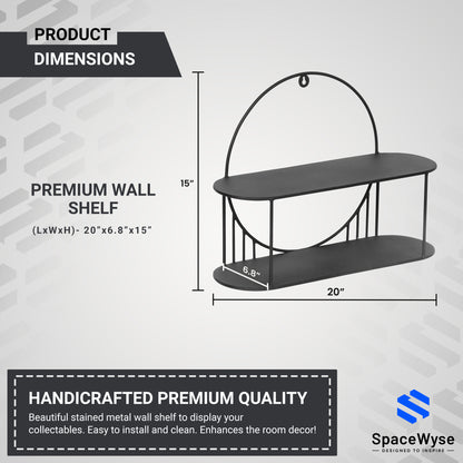 2 tier modern wall shelf | 20"x 7"x 15" | Black Metal | 1 Piece