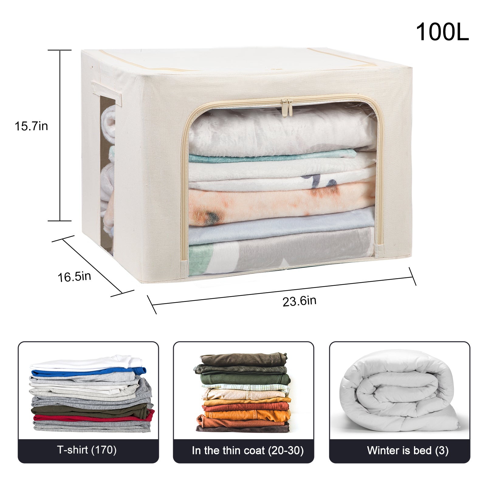 Bed Sheet Organizer - Foldable Storage Bins for Queen or King Size, Linen mate for Bedding, Clothes, Blankets - Ideal for Linen Closet with Zipper - 100L large closet organizer