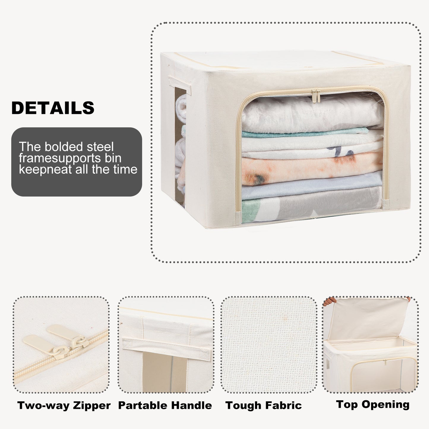 Foldable Storage Bins with zipper - 100L extra large - Linen mate for Bedding, Clothes, Blankets, throw rugs - Ideal for Linen Closet closet organizer