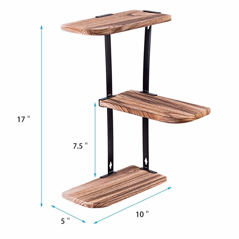 Wall Corner Shelves 3-Tier Rustic Wood Floating Multi-purpose Storage Shelves