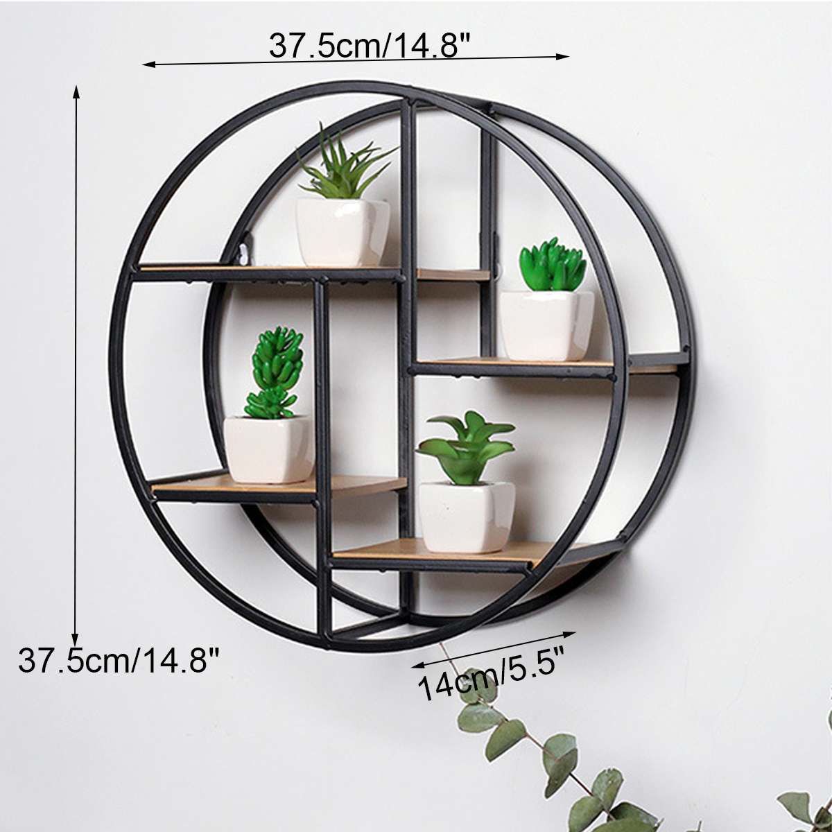 Industrial Style Wood Iron Round Floating Wall Shelf